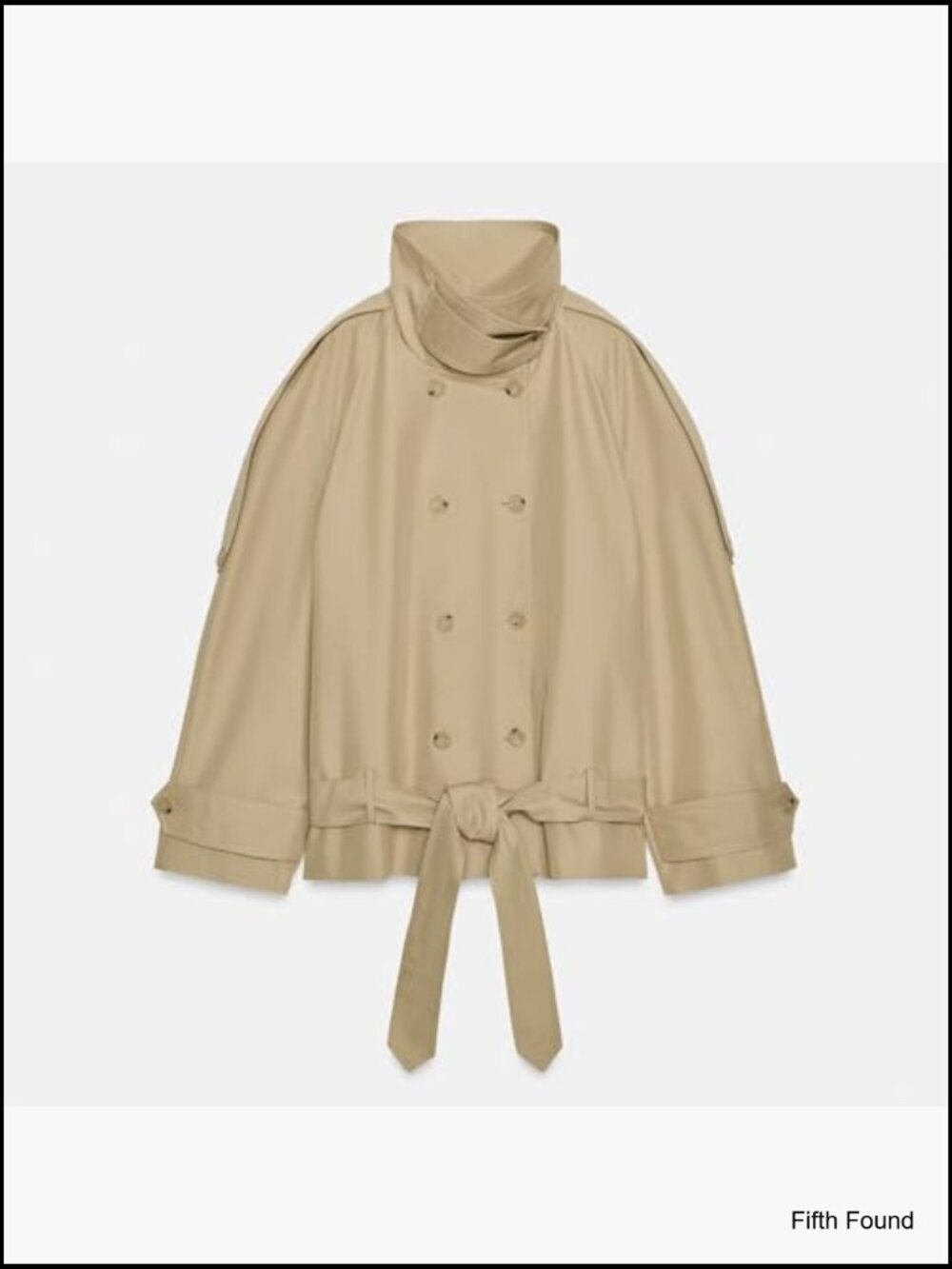 Cropped Double Breasted Trench Coat with Belt, Funnel Neck, Short Jacket - Picture 6 of 7